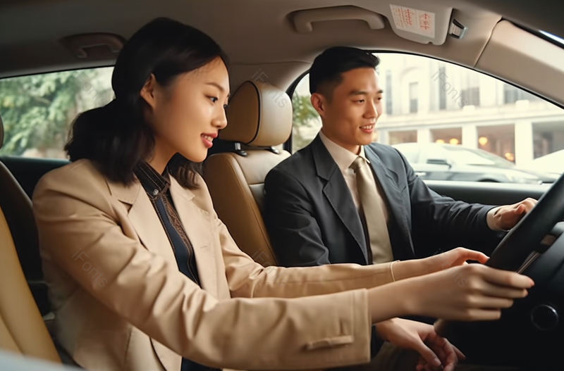 轿车内部开车商务销售显示拍摄汽车销售员协助青年女人在试驾新车摄影,高清,摄影图,摄影图片,图片大全,摄影图免费下载